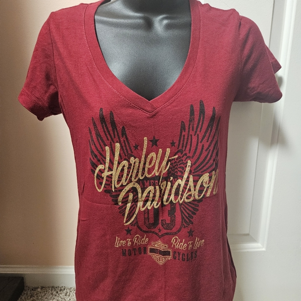 Harley-Davidson Women's Red V-Neck Tee